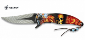 Couteau Pliant Tête de mort plume 3D 
Lame de 9 cm  