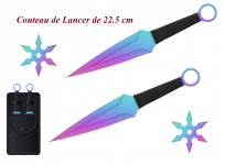 Set de 2 couteaux de lancer anodisé de 22.5 cm 
+ 2 shuriken 