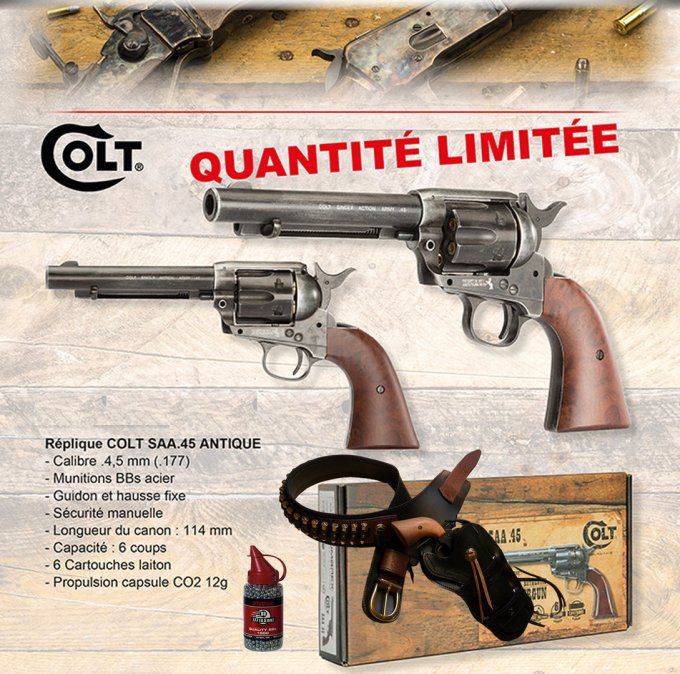 Revolver à billes acier COLT S.A.A.45 Finition Antique