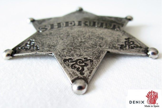 Etoile de shériff Argent vieilli 6 pointes