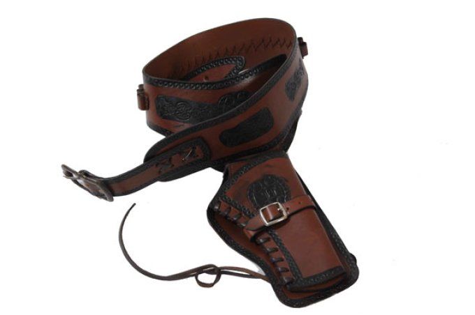 Ceinturon holster marron pour 1 revolver western
