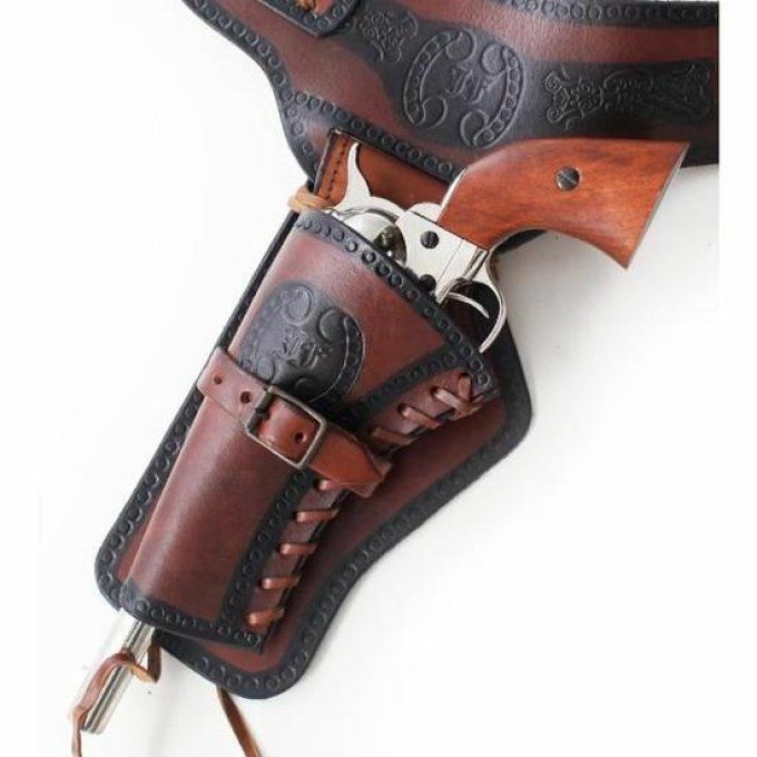 Ceinturon holster marron pour 1 revolver western