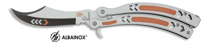 Couteau papillon  gris et orange  lame de 10.00 cm