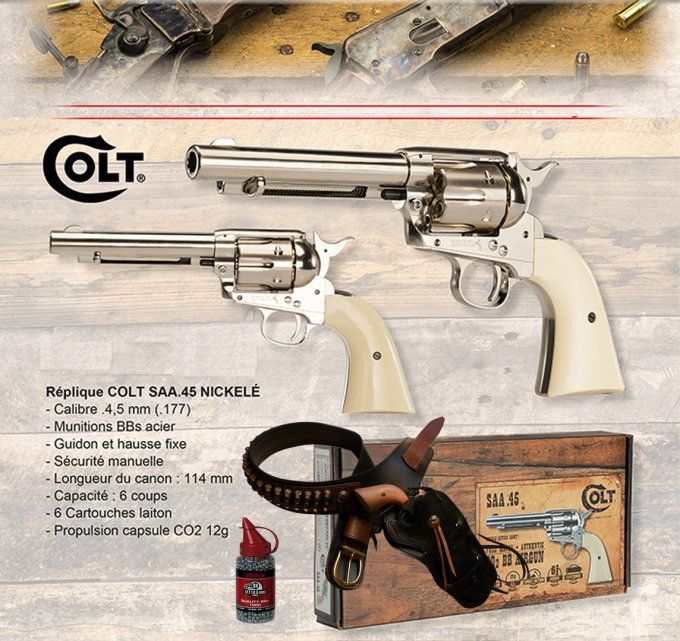 Revolver à billes acier COLT S.A.A.45 Finition NICKELEE