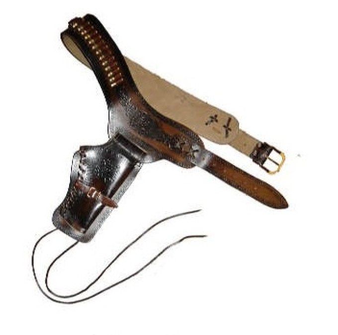 Ceinturon holster marron + balles pour 1 revolver western