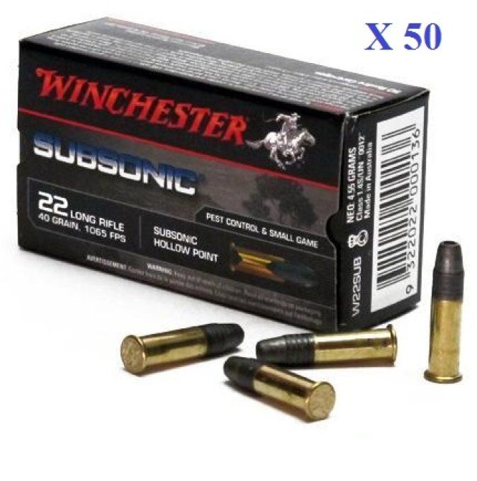 Cartouches 22LR SUBSONIC  42 MAX  Winchester  boite de 50