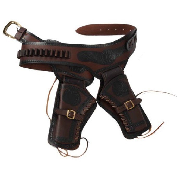 Ceinturon double holster marron pour 2 revolvers western