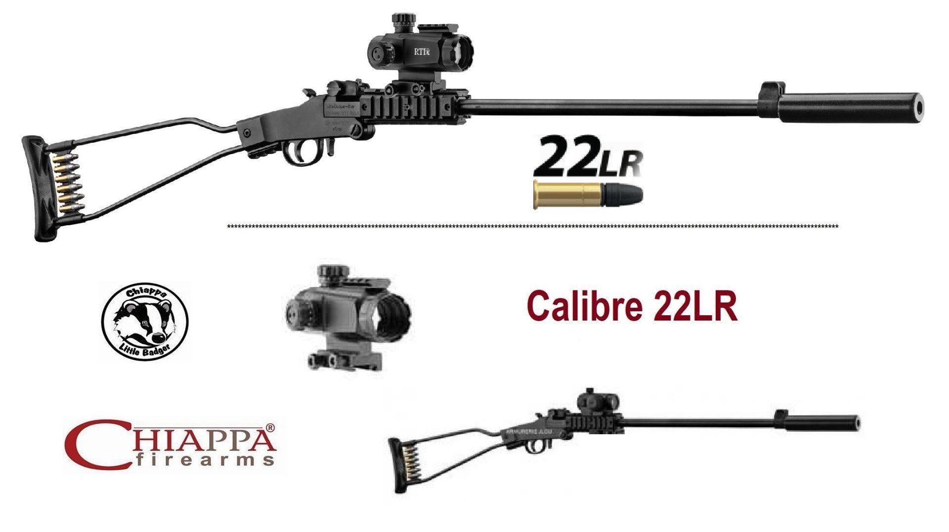 Pack Carabine Chiappa Little Badger pliante Cal  22 LR mono-coup