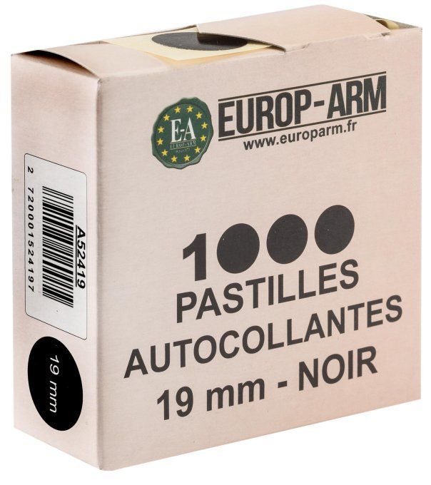 Pastilles autocollantes noires 19 mm (boite de 1000 )