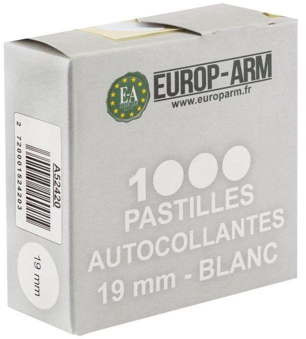 Pastilles autocollantes blanches 19 mm (boite de 1000 )