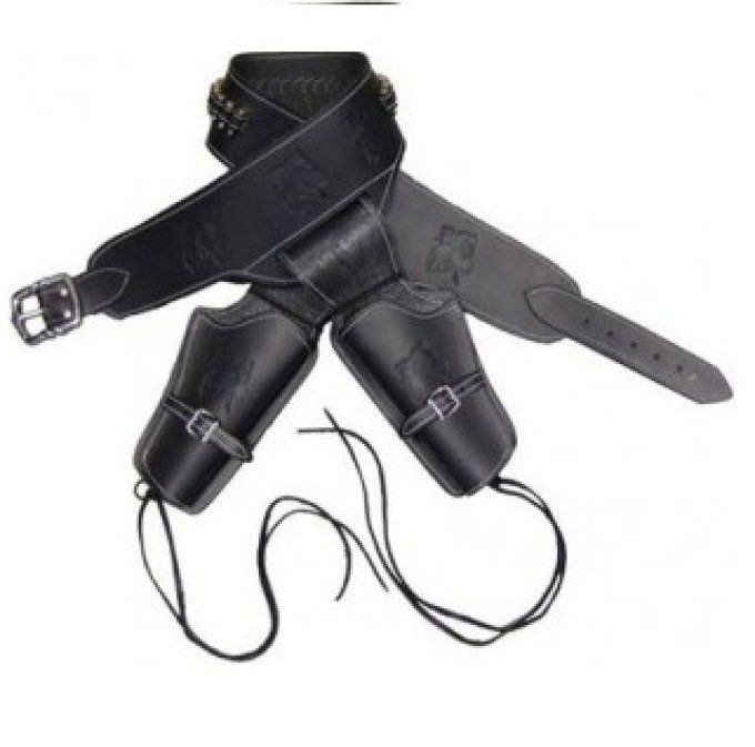 Ceinturon double holster noir + balles pour 2 revolvers western