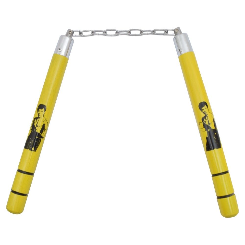 Nunchaku en bois massif décor Bruce Lee