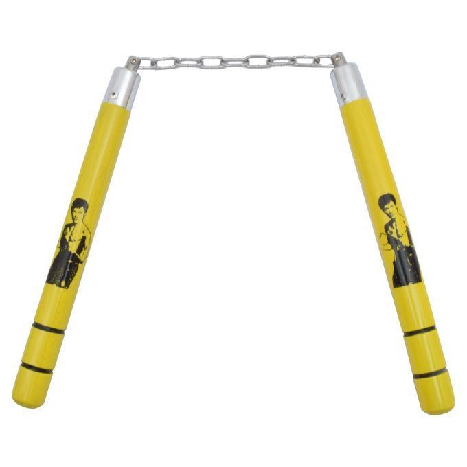 Nunchaku en bois massif décor Bruce Lee