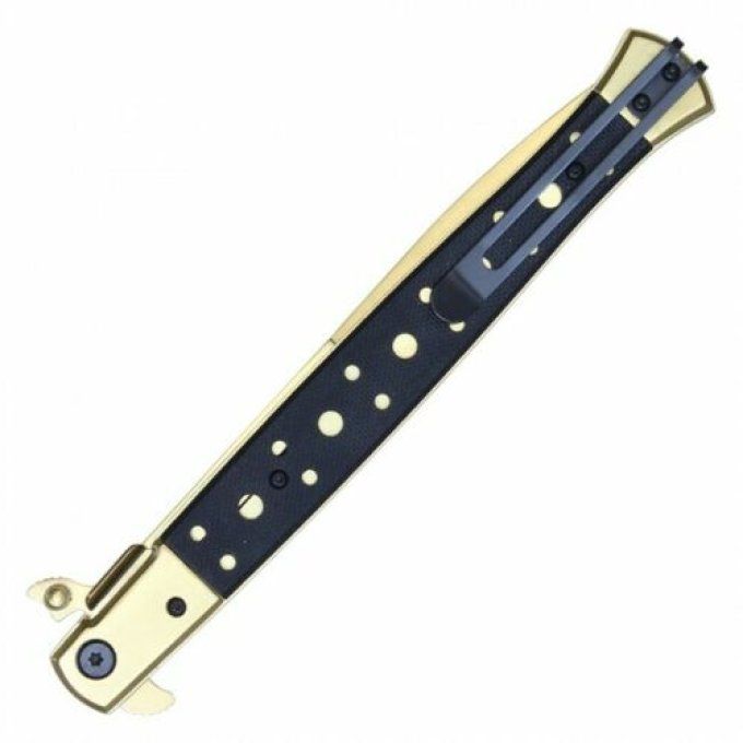 Couteau Pliant automatique Big Boy Stiletto Noir et Gold Lame de 14.5 cm