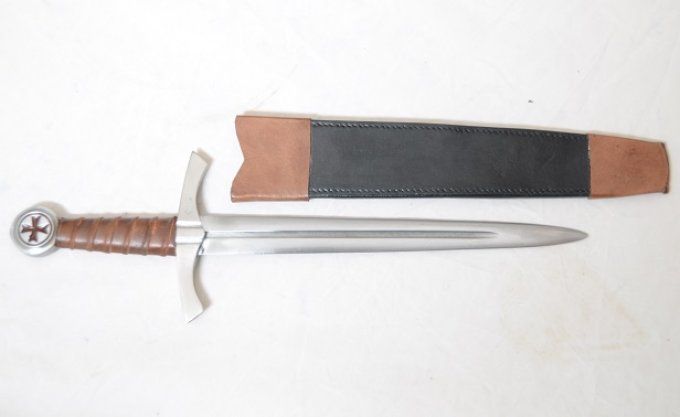 Dague Templière de Combat forgée avec fourreau cuir