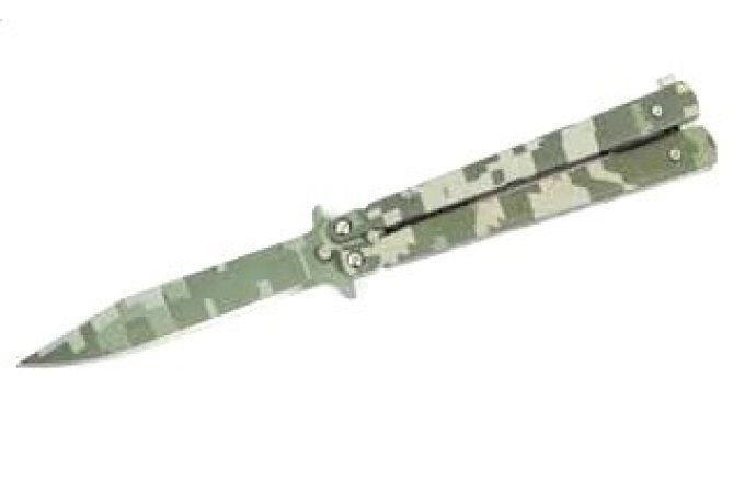 Couteau papillon Camo Fragmenté  manche Alu lame de 10 cm