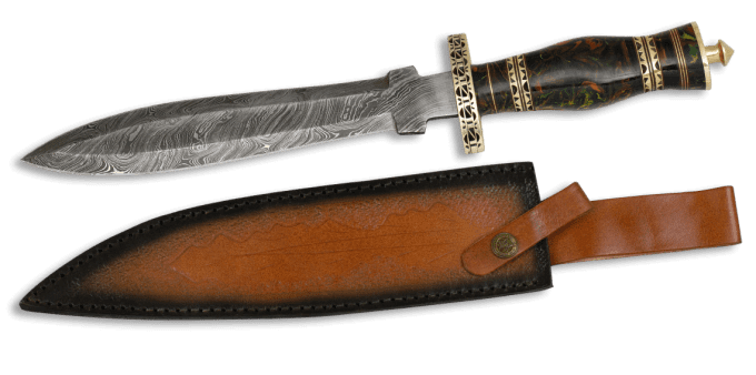 Poignard DAMASCUS  lame de 22.80 cm avec son Etui tout Cuir