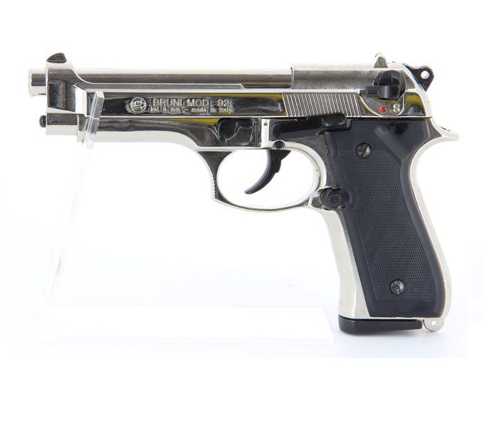Pistolet BERETTA Nickelé Chrome à blanc Mod 92 (Réplique) Bruni