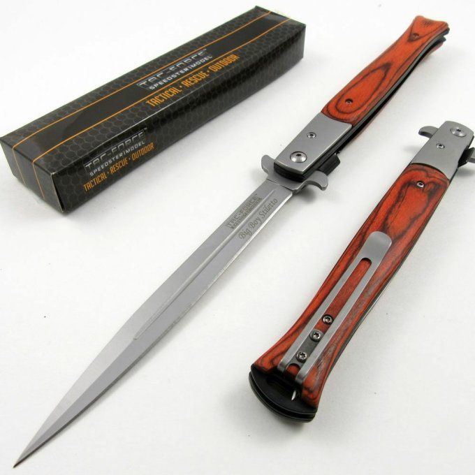 Couteau Pliant automatique Big Boy Stiletto Bois Lame de 14.5 cm