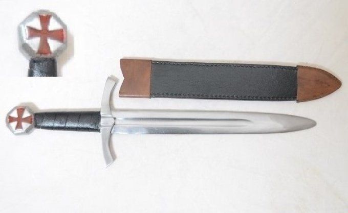 Dague Templière de Combat forgée avec fourreau cuir