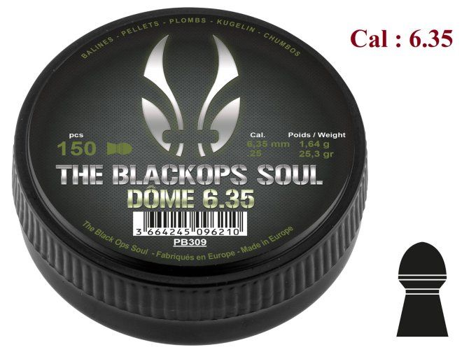 Plombs Black Ops SOUL  DOME   – Cal. 6.35 mm  X 150