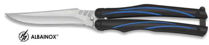 Couteau  papillon  bleu noir et acier  lame de  10.30 cm