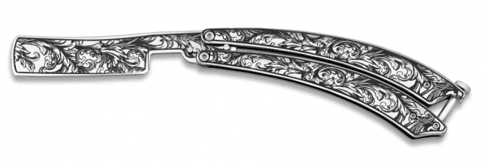 Couteau  papillon  rasoir gravé de   15.00 cm