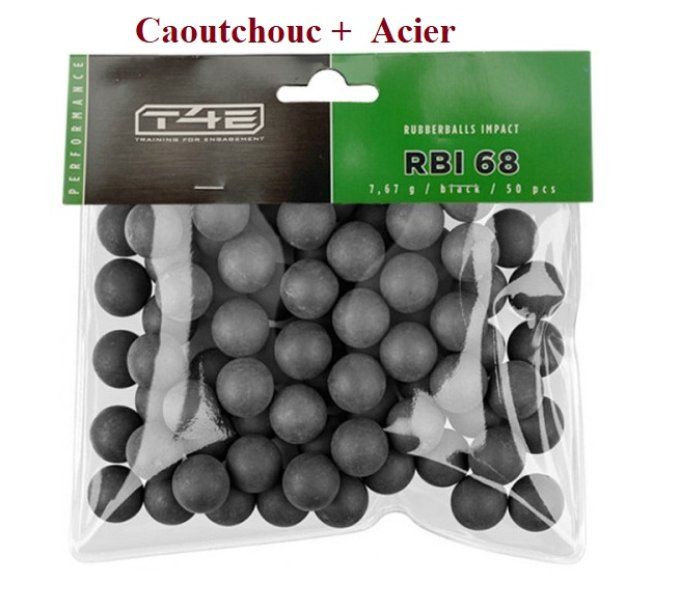 Sachet de 50 Billes caoutchouc + Acier Noire  Cal. 68