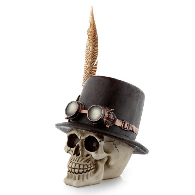 Crâne Stempunk chapeau plume