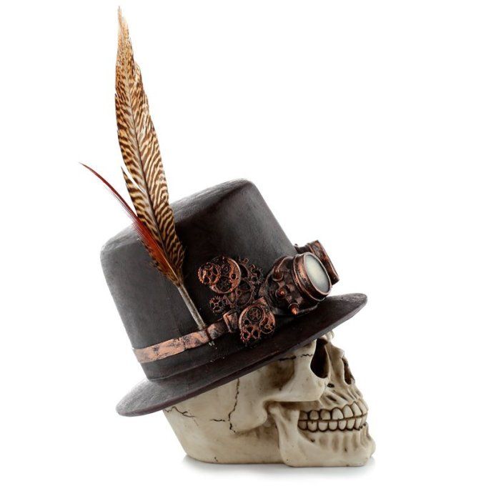 Crâne Stempunk chapeau plume