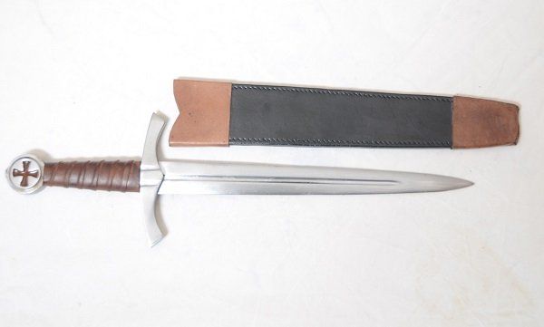 Dague Templière de Combat forgée avec fourreau cuir