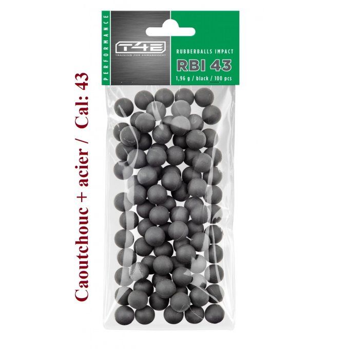 Sachet de 100 Billes caoutchouc + Acier Noire  Cal. 43