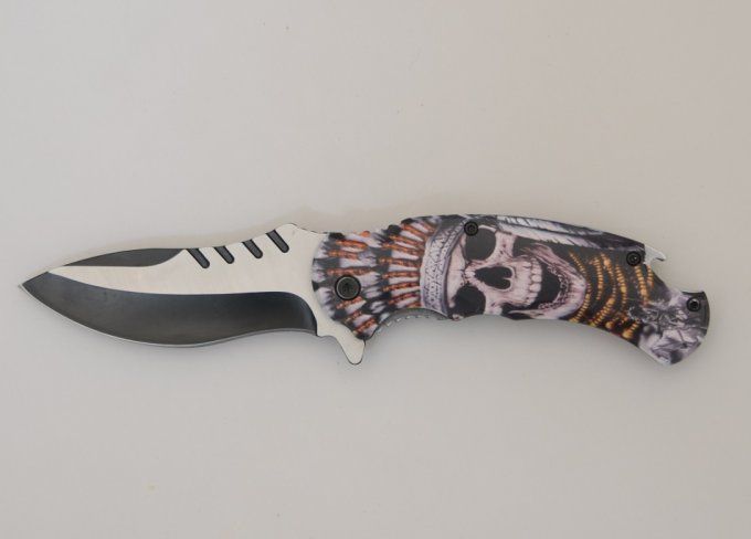 Couteau pliant Tête de mort indien  lame de 9 cm