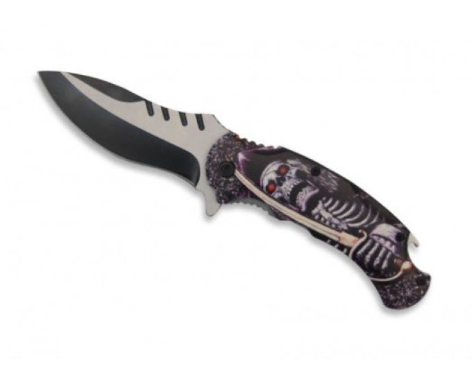 Couteau pliant Skull pirate avec sabre  lame de 9 cm