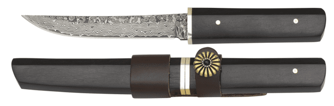 Couteau  DAMASCUS  lame de 11.60 cm avec son Etui bois ébène