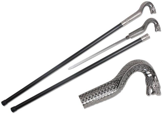 Canne épée tête de serpent crotale