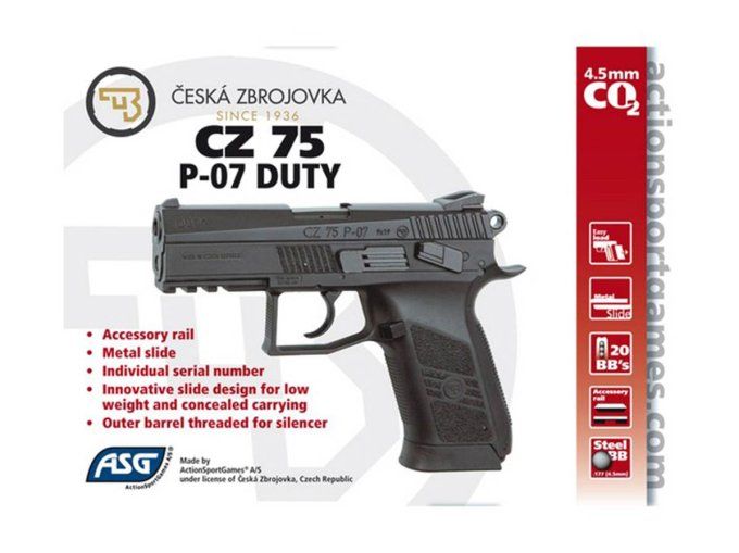 Pistolet CZ 75 P-07  Cal 4.5 Billes Acier et Co2