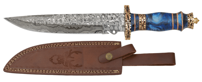 Poignard DAMASCUS  lame de 23.00 cm avec son Etui tout Cuir