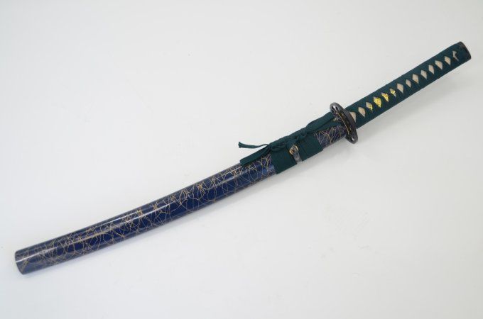 Wakisashi pratical forgé Lame trempé couleur bleu et vert