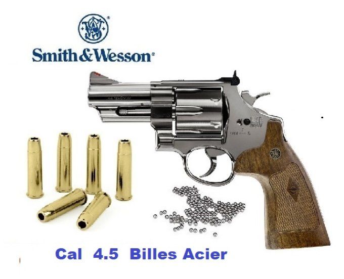 Revolver  S & W « Mod  29 3’’ »  Finition  NICKELEE  *Co2  Billes Acier * Cal 4.5mm