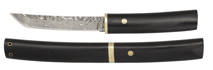 Couteau  DAMASCUS  lame de 11.10 cm avec son Etui bois ébène