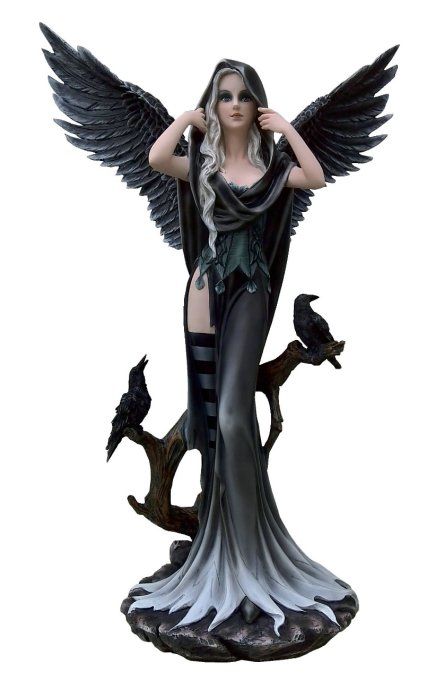 Grande Fée Ange Gothique avec Corbeaux  de 62.5 cm