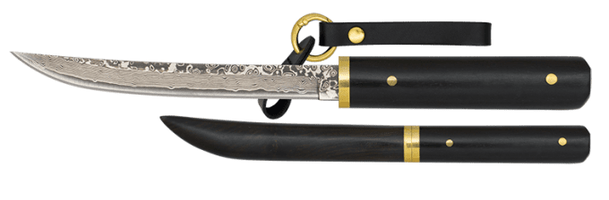 Couteau  DAMASCUS  lame de 10.70 cm avec son Etui bois ébène
