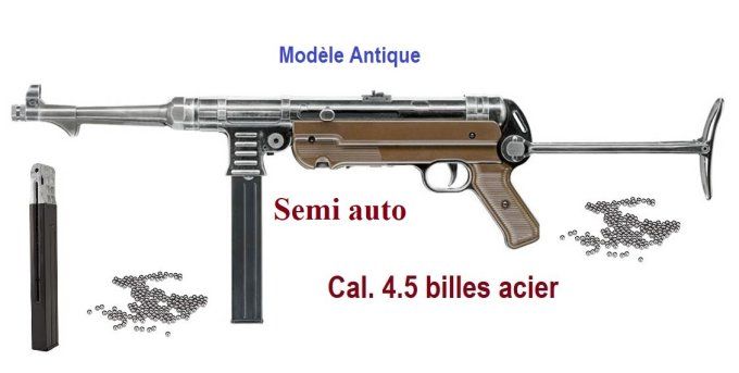 Fusil Mitrailleur Legends MP Antique SEMI auto Cal. 4.5 Bille Acier