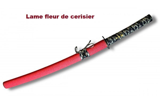 Wakisashi forgé rouge lame fleur de cerisier 1045