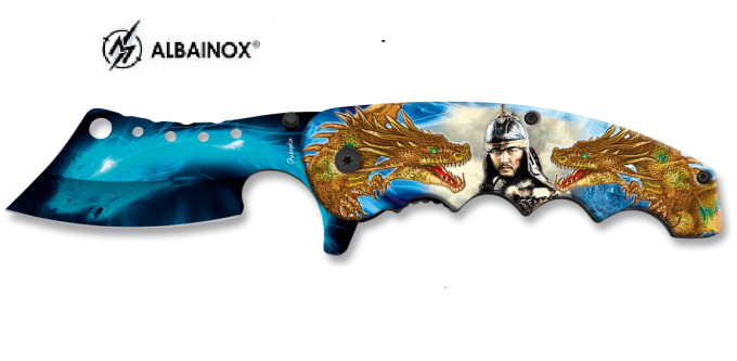 Couteau pliant dragon et guerrier  lame de 9 cm
