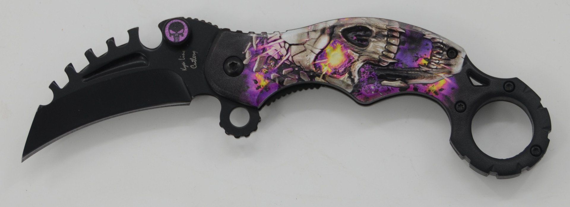 Couteau Pliant Karambit Skull Violet  Lame de 7 cm