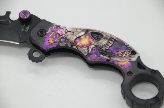 Couteau Pliant Karambit Skull Violet  Lame de 7 cm