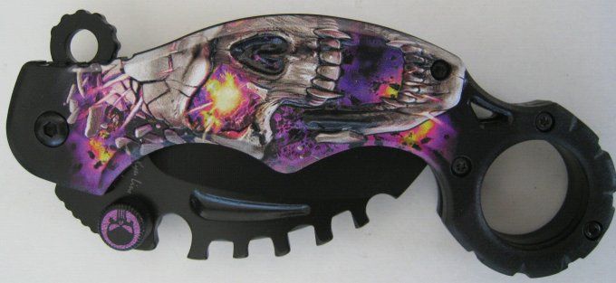Couteau Pliant Karambit Skull Violet  Lame de 7 cm