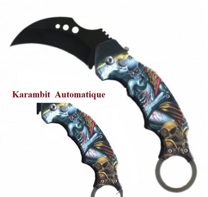 Couteau Pliant Karambit Skull gris et orange Lame de 7 cm
